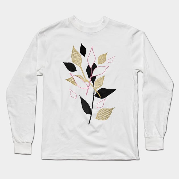 Green, Gold, and a touch of Pink Foliage Long Sleeve T-Shirt by JJLosh